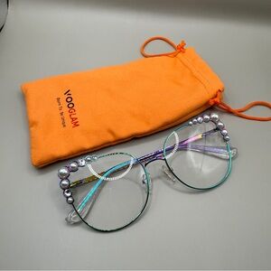 Vooglam Iridescent Cat-Eye Glasses with Pearl Accents-Multicolor,no prescription